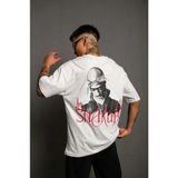 Uslucan Alışveriş Erkek Oversize Tişört – Beyaz 24/1 Penye Kumaş, Bisiklet Yaka, Ön - Arka Baskılı, Streetwear Tarzı Rahat Büyük Kalıp T-Shirt- Beyaz
