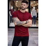 Uslucan Alışveriş Erkek T-Shirt Bisiklet Yaka Slim Fit Dar Kesim Likralı Tişört Günlük Basic Body - Bordo