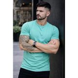 Uslucan Alışveriş Erkek T-Shirt Bisiklet Yaka Slim Fit Dar Kesim Likralı Tişört Günlük Basic Body - Turkuvaz