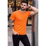 Uslucan Alışveriş Erkek T-Shirt Bisiklet Yaka Slim Fit Dar Kesim Likralı Tişört Günlük Basic Body - Turuncu