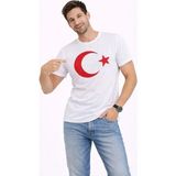 Uslucan Alışveriş Erkek T-Shirt Kısa Kol Bisiklet Yaka Ay Yıldız Bayrak Baskılı Tişört - Beyaz