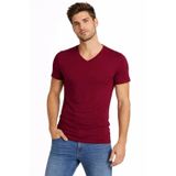 Uslucan Alışveriş Erkek T-Shirt V Yaka Slim Fit Dar Kesim Likralı Tişört Günlük Basic Body - Bordo