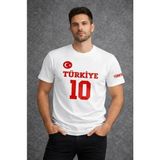 Uslucan Alışveriş Erkek Türkiye Ay Yıldız Baskılı 10 Numara Forma Tişört Taraftar T-Shirt - Beyaz