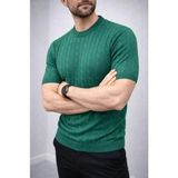 Uslucan Alışveriş Erkek Yazlık Triko Dokuma Tişört Kısa Kol Bisiklet Yaka Örgü Desenli T-Shirt - Haki - 2XL