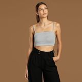 Uslucan Alışveriş Ip Askılı Fitilli Pamuk Örme Kısa Crop Atlet 40 cm - Mavi - Standart