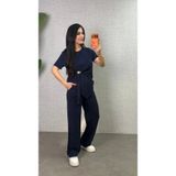 Uslucan Alışveriş Kadın Kısa Kollu Bisiklet Yaka Yandan Toka Detaylı Viskon Iki Iplik Bluz Ve Pantolon Ikili Takım