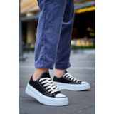 Uslucan Alışveriş KB-CX3 Kuback Kısa Siyah Keten Beyaz Yüksek Taban Spor Ayakkabı