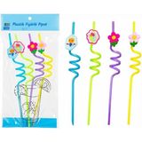 Uslucan Alışveriş Kıvrımlı Renkli Plastik Pipet - Figürlü Tasarım - 4'lü Paket