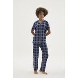Uslucan Alışveriş Kocabey KKT-26158K Kadın Apaj Yaka Düğmeli Pijama Takımı - Füme - 2XL