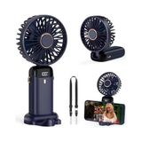 Uslucan Alışveriş Mini El Fanı 5 Kademeli Dijital LED Göstergeli Boyun Askılı Mini Klima Vantilatör Lacivert - 001-Siyah