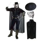 Uslucan Alışveriş V For Vendetta Maskesi Şapkası ve Pelerin Kostüm Seti Yetişkin Boy