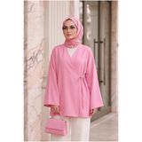 USLULAR Pembe Kruvaze Yaka Yandan Bağlamalı Kimono Tunik