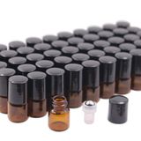 USRommaner 50 Paket 1ml Amber Cam Şişeler Şişede Rulo, Paslanmaz Çelik Rulo Bilyalı Cam Silindir Şişesi, Siyah Kapaklı Kapak-Uçucu Yağlar İçin Mükemmel Örnek, Aromaterapi, Sızıntı Yok, Ücretsiz Açıcı