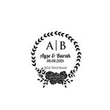 Üst Gül Motifli Yuvarlak Mühür Kına Nişan Düğün 3X3 Cm Özel Etiket / 50 Adet Sticker