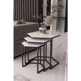 Usta Altıgen Siyah Metal Beyaz Mdf Tablalı 3lü Zigon Sehpa