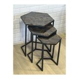 Usta Altıgen Siyah Metal Yaldız Çizgi Desen Mdf Tablalı 3lü Zigon Sehpa yaldız 45 x 45