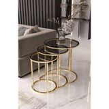 Usta Gold Metal Füme Cam 3 lü Zigon Sehpa Gold-füme