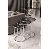 Usta Gümüş Metal Füme Cam 3 lü Zigon Sehpa gümüş-füme