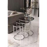 Usta Gümüş Metal Füme Cam 3 Lü Zigon Sehpa