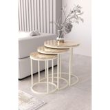 Usta Krem Metal Kapiçino Mermer Desen Ahşap Tablalı 3 lü Zigon Sehpa kapmer 50 x 42