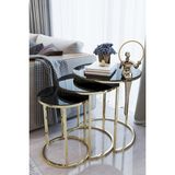 Usta Mekan Gold Metal Zigon Sehpa Kırılmaz Temperli Siyah Cam