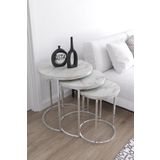 usta mekan Gümüş Metal Beyaz Mermer Desen Mdf Tabla Zigon Sehpa