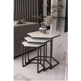 usta mekan Usta Altıgen Siyah Metal Beyaz Mdf Tablalı 3lü Zigon Sehpa