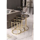 usta mekan Usta Gold Metal Füme Cam 3 lü Zigon Sehpa