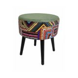 ustaagac Etna Gökkuşağı Yeşil Renkli Puf – 38x43 cm | Gürgen Ahşap Ayaklı, El Yapımı Bohem Koltuk Bench