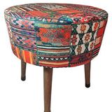 Ustaagac Puf Koltuk Bench Tabure – Anadolu Kilim Motif - Ahşap Ayaklı Çok Renkli Anadolu Kilim Motif