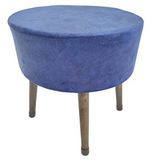 Ustaagac Puf Koltuk Bench Tabure – Lacivert Düz Desen - Ahşap Ayaklı - Doğal Modern Stil