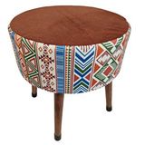Ustaagac Puf Koltuk Bench Tabure – Modern Kilim Koyu Kiremit - Ahşap Ayaklı - Doğal Modern Stil Kilim Deseni Koyu Kiremit