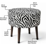 Ustaagac Salon Pufu – Dalgalı Zebra Desenli, Ahşap Ayaklı Dekoratif Tabure - Siyah