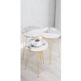 USTAELİ Zigon Sehpa, Beyaz Mermer Gold Tel Ayak, Gold Zigon Sehpa, 3lü Zigon Sehpa, Gold Sehpa, Altın Rengi
