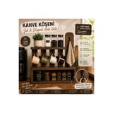 ustawood 45x45 cm Masif Ahşap Kahve Köşesi Düzenleyici Kupa Askılığı Baharatlık Rafı Mutfak Organizer