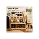 ustawood Doğal Masif Ahşap Kahve Köşesi Düzenleyici Kupa Askılığı Baharatlık Rafı Mutfak Organizer 40x45 cm