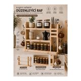 ustawood Masif Ahşap Kahve Köşesi Düzenleyici Raf | Baharatlık Organizer | Mutfak, Banyo, Makyaj ve Çalışma Masası Rafı | 45x38x9 cm