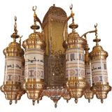 Üstün Avize Cami Avizesi - Medine Model Eskitme Bronz Renk 8 Kollu 90 Cm
