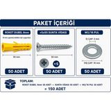 Üstün Hırdavat Vida Dubel Pul Seti 150PCS (5X50 Vidası 8mm Roket Dubel 3/16PUL)
