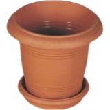 Üstüner Balkon Saksı Bahçe Saksısı Orta Boy Yuvarlak Saksı ve Altlığı 19 Litre 3 Adet 38X30 Kahverengi - Belirtilmemiş