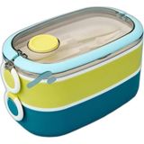 Üstüner Bento 1300ML Lunchbox 2 Katlı 3 Bölmeli Paslanmaz Çelik Sefer Tası Yemek Kutusu (Mavi-Fıstık Yeşili) - Tek Ebat