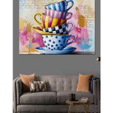 Üstüste Renkli Kahve Fincanları Pop Art Vintage Dekoratif Kanvas - Mdf Ahşap Tablo