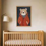 Üşüyen Ayı Çocuk Odası Duvar Posteri Çerçeveli Tablo Duvar Dekorasyonu - 30 x 40 - Ahşap Çerçeveli
