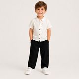 Utaher Miniwear Erkek Çocuk Müslin Kumaş Kısa Kollu Gömlek & Rahat Pantolon Takımı - 5 - 6 Yaş - Beyaz - Siyah
