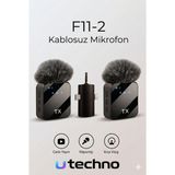 utechno F11-2 Profesyonel 2 Adet Kablosuz Yaka Mikrofonu 3in1 Mikrofon Type-C/lightning/jack