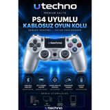 utechno Ps4 Uyumlu Bluetooth Kablosuz Oyun Kolu – Çift Analog, Çift Titreşim, Touchpad, Pc ve Android Uyumlu Gamepad – Gümüş