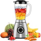 Uten Stand Mikser 1800 W, 2 L Gıdaya Uygun Cam Kap, 6 Bıçaklı Paslanmaz Çelik Bıçak, 5 Hız + Darbe, Paslanmaz Çelik Gövde, Smoothieler ve Kahve Öğütme Için Yüksek Performanslı Blender - Siyah