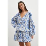 UTERPE Balon Kollu Fırfırlı Desenli Crop Bluz