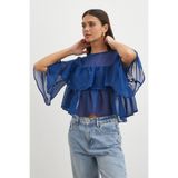 UTERPE Lacivert Fırfırlı Tül Bluz