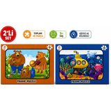 Utku Oyuncak 🧩 2’li Frame Puzzle Seti – Ayı Ailesi ve Denizaltı Macerası - 24 parça